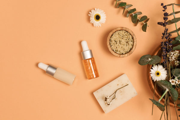 An array of CBD products, CBD Oil Drops, Cannabis and plants 