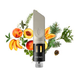 MEND CBD Vape Cartridge in front of stone fruit, herbs, and pine  